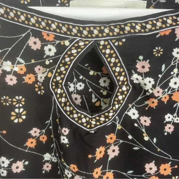 Max Studio Black Floral Print Blouse Size Small Teacher Balloon Sleeve - Picture 6 of 7